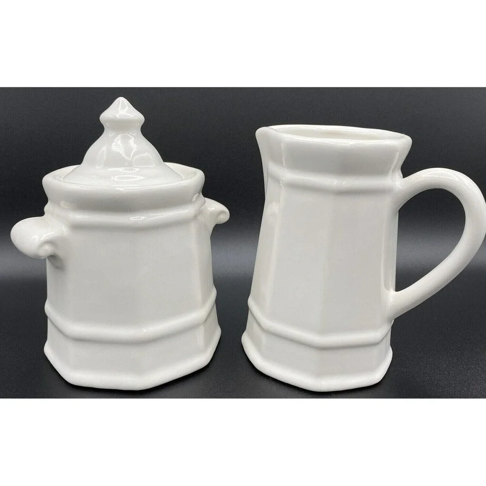 Pfaltzgraff Heritage White Cream & Sugar Bowl w Lid Set ##